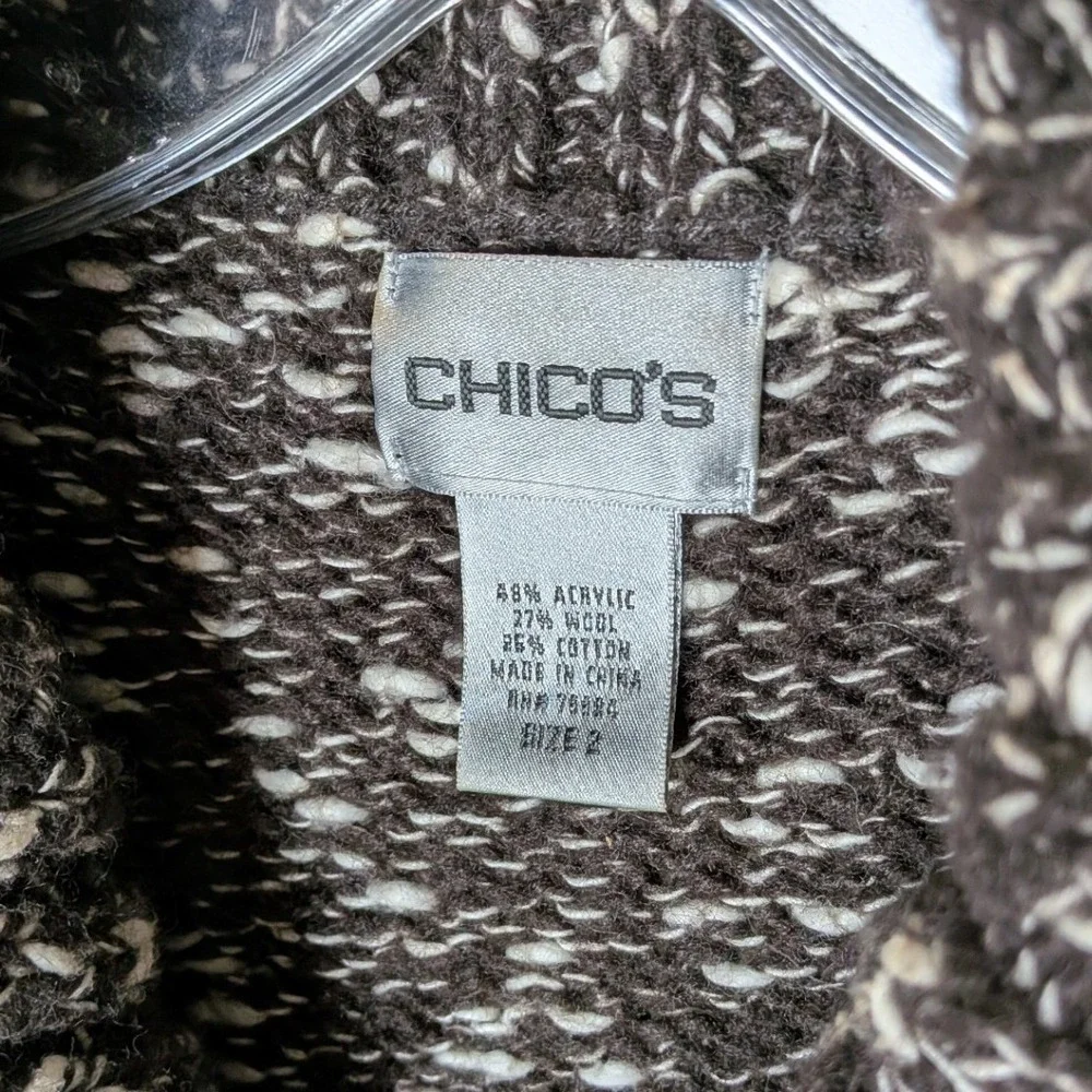 Chico's Wool-Blend‎ Marled Zip-Up Sweater Jacket Brown, Size L Oversized Tunic